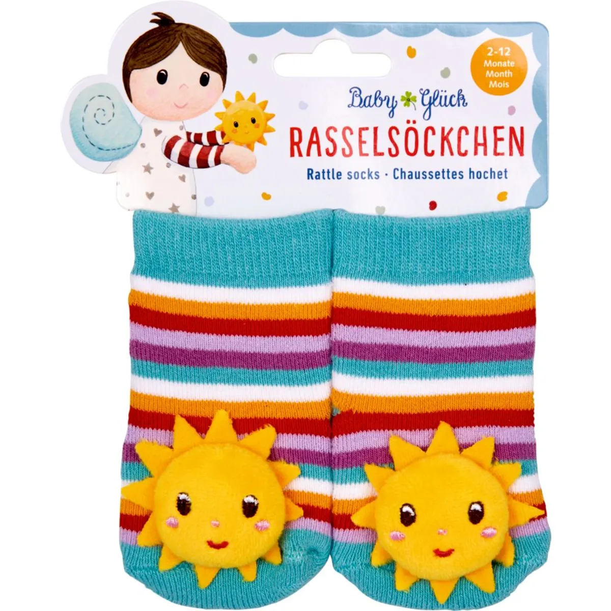 Die Spiegelburg Bunt Rasselsöckchen Sonne - Babyglück, One Size (2-12 Monate)