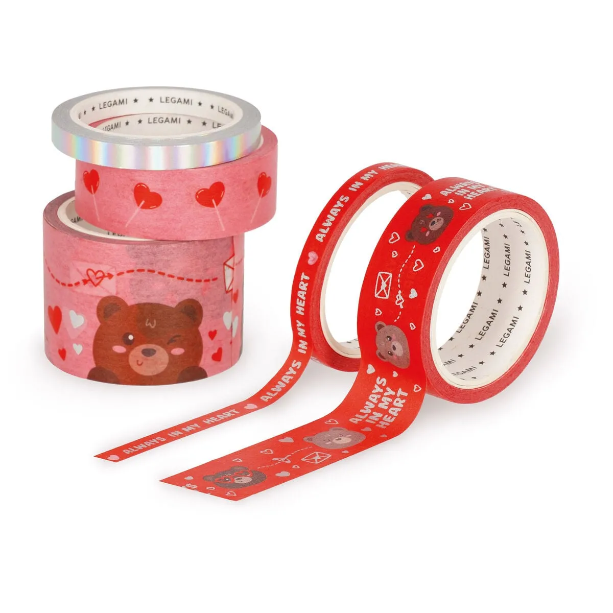Legami Bunt Tap0011 5Er-Set Dekorative Papierklebebänder Teddy Bear - Tape By Tape