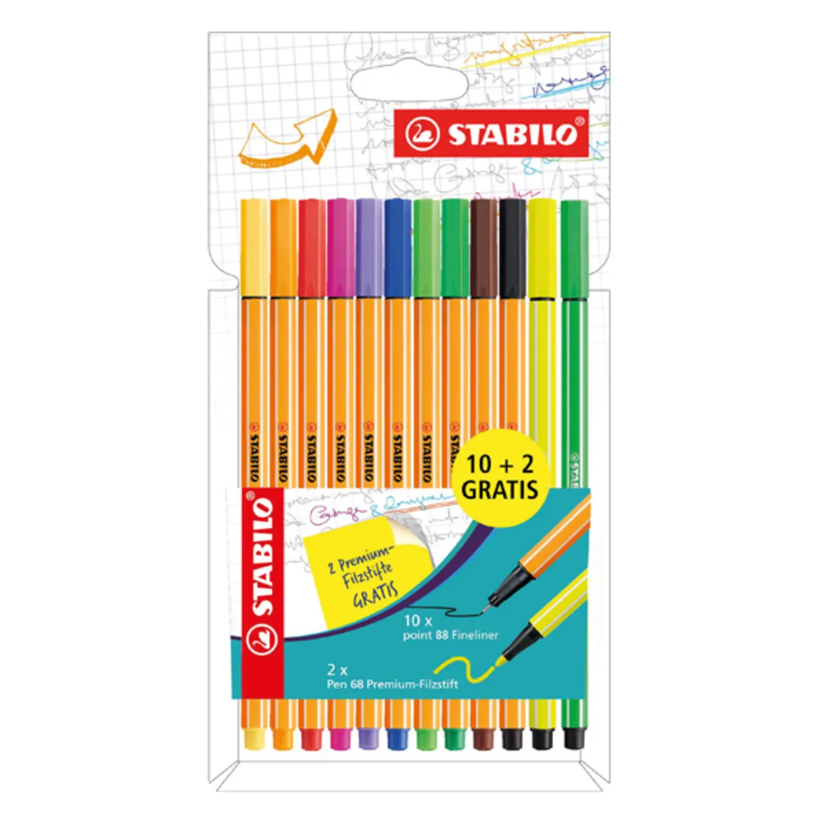 STABILO Fineliner point 88 10er 2 Pen 68 neon gratis
