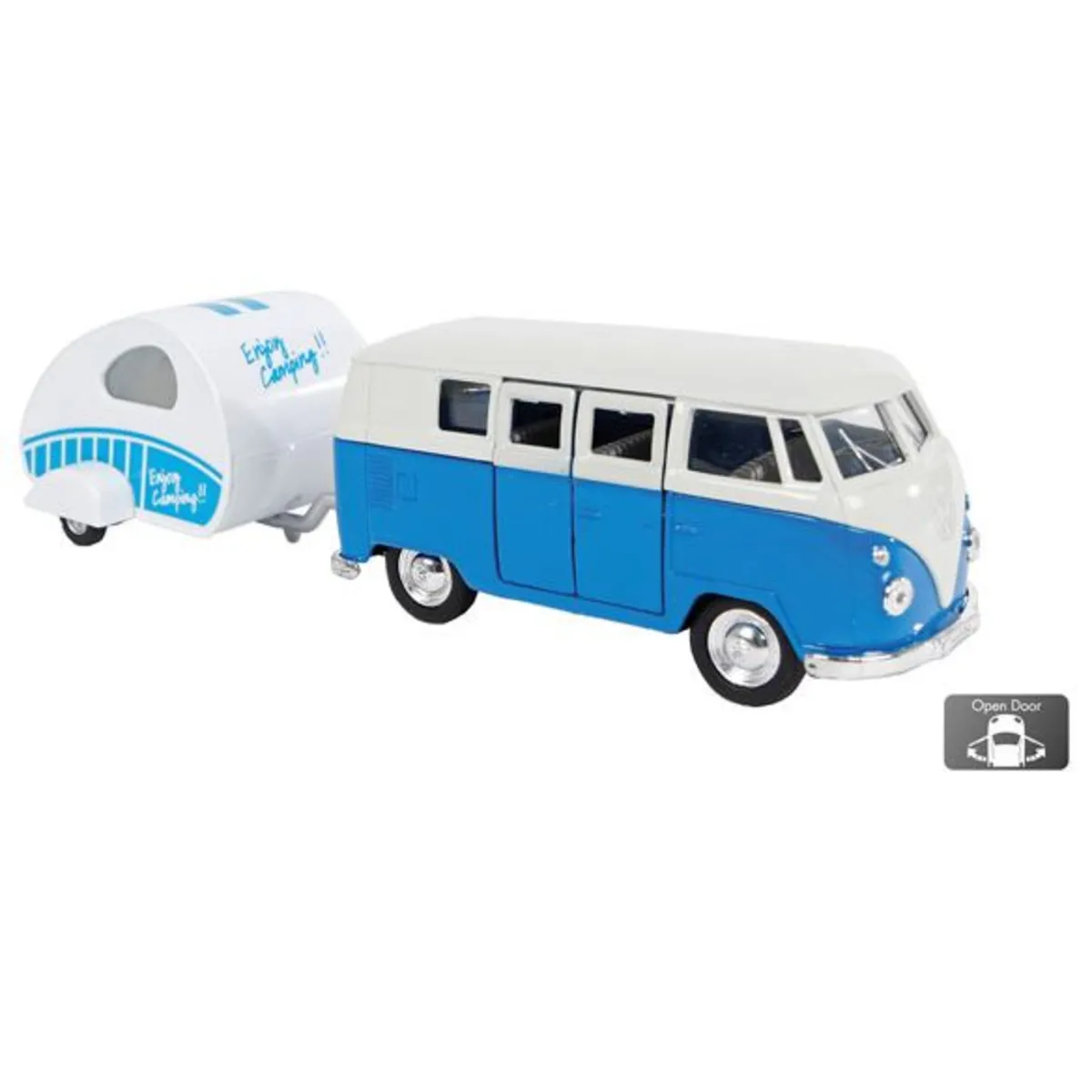 Van Manen Caravan Retro Set VW Bus T1 1963 blau & Wohnwagen