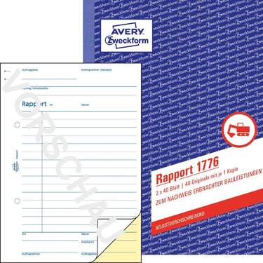 Avery Zweckform 1776 Rapport, A5, selbstdurchschreibend, 2x40 Blatt