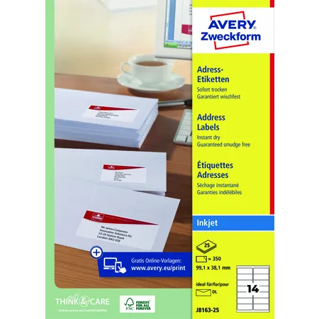 350 Etiketten, 99,1 X 38,1 Mm – Selbstklebend, Weiß, Für Laser- Und Inkjet-Drucker