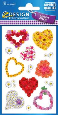 Avery Zweckform Z-Design Deko Sticker, Blumen-Herzen, 2 Bogen/28 Sticker - 0