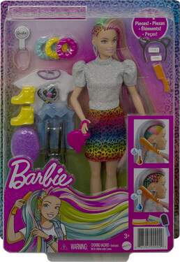 Barbie Leoparden Regenbogen-Haar Puppe mit Farbwechseleffekt, 16 Zubehörteilen - 5