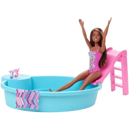 Barbie Pool Spielset mit Puppe (brünett), Anziehpuppe, Barbie Möbel, Barbie Zubehör - 1