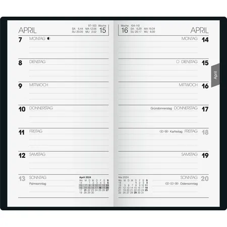 BRUNNEN Wochenkalender Taschenkalender Kompagnon, Modell 758, 2024, Blattgröße 8,7 x 15,3 cm - 1