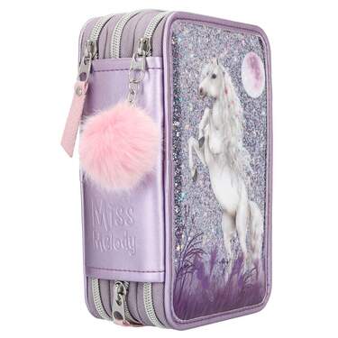 Depesche 12947 Miss Melody 3 Compartments Filled In Purple, With LED, Water Lilies And Horse Patterns, Pencil Case, Ruler, Scissors Etc, 0012947 - View #10