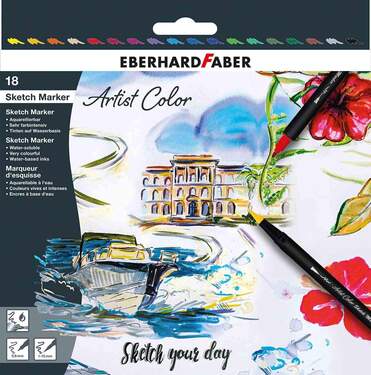 Eberhard Faber Artist Color Sketch Marker Set mit 18 Farben, Fasermaler mit Doppelspitze - 0