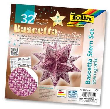 Folia Bascetta-Stern Set, 20x20cm, 32 Blatt Lila/Sterngrafik silber - 0