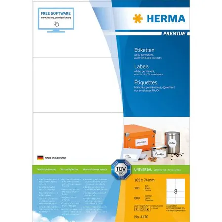 HERMA 4470 Etiketten A4 105x74mm weiß 100 Blatt   - 0