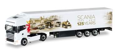 Herpa 306454 Scania 124 TL Schubboden-Sattelzug 125 Jahre Scania - 0