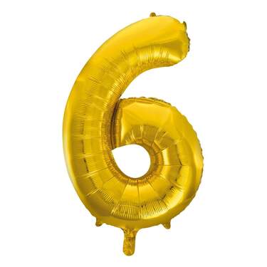 Idena Folienballon "6", 70 x 105 cm, für Helium geeignet, gold - 0