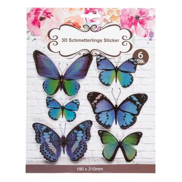 Idena Wandsticker 3D Schmetterlinge metallic 6 Stück türkis