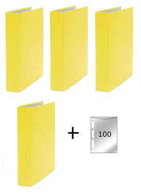 Livepac Office Ringbuch DIN A5, 2-Ring, gelb, 4 Stück inklusive 100 Prospekthüllen - 0