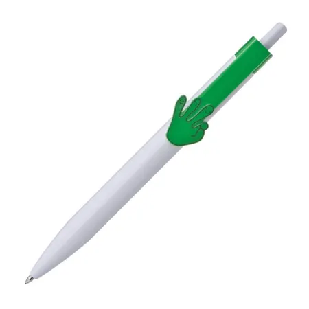 Macma Druckkugelschreiber "Fingerzeig" weiß mit grünem Clip, 10 Stück - 0