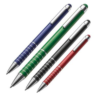 Macma Touchpen Kugelschreiber aus Metal, 4 Stück je 1x grün, blau, schwarz, rot - 0