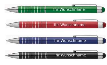 Macma Touchpen Kugelschreiber aus Metal, 4 Stück je 1x grün, blau, schwarz, rot - 1