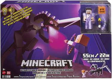 Minecraft GYR76 - Enderdrache, 50 Cm Groß, Und Steve-Figur Mit Farbwechseleffekt, Spielzeug Ab 6
