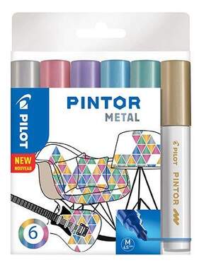 PILOT PINTOR Metallic Marker Set - 6 Stück Kreativmarker Für Alle Oberflächen
