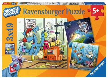 Ravensburger Puzzle Woozle Goozle im Weltall Labor und unter Wasser 3x49 Teile