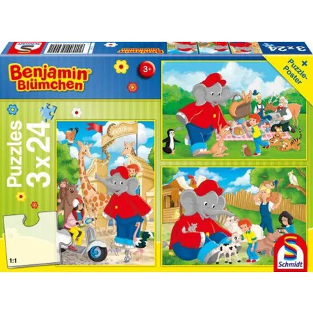 Schmidt Spiele KinderPuzzle - Benjamin Blümchen Im Zoo, 3x24 Teile - 0