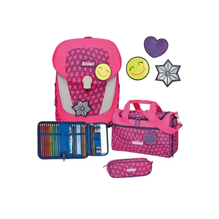 Glow 4-teilig II Scout Neon Sunny Sporttasche, mit Pink Schulranzen-Set Safety