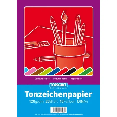 Stylex Tonzeichenpapier DIN A4, 120g, 10 Farben, 20 Blatt - 0