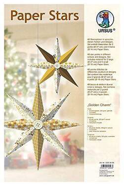 Ursus Paper Stars Bastelset – Für 2 Große & 4 Kleine Sterne, Silber/grau, Folienveredelt, Mit Anleitung