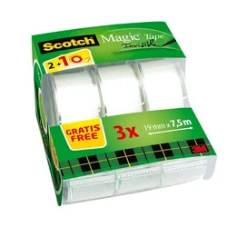 Produktbild 3M Scotch® Magic™ Unsichtbares Klebeband, 2 Rollen, 19 mm x 7,5 m + 1 Handabroller GRATIS