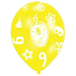 amscan Latex Zahlenballon 9. Geburtstag, ca. 27,5cm, 6 Stück - 0