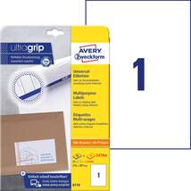 Produktbild Avery Zweckform 6119 Universal-Etiketten,  A4 mit ultragrip,  210 x 297 mm, 30 Bogen/30 Etiketten, weiß