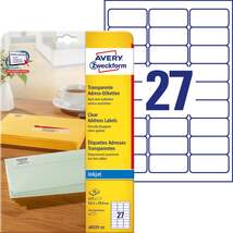 Produktbild Avery Zweckform J4721-25 Adress-Etiketten,  A4 63,5 x 29,6 mm, 25 Bogen/675 Etiketten, transparent