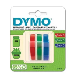 Produktbild Dymo Prägeband glänzend, rot, blau, schwarz, 9 mm x 3 m, 3 Stück
