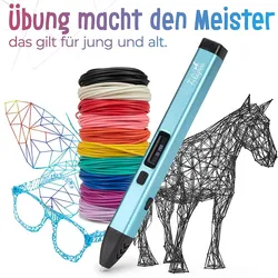 Filapen 3D Stift Set mit 10 Filamenten und Etui (blau) - 3
