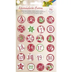 Produktbild Folia Adventskalender Buttons und Zahlen zum Anstecken an Jutesäckchen 1-24