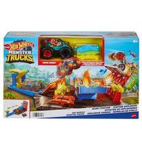 Mattel Hot Wheels Monster Trucks-Explosive Garage  Spielset mit HW Demo Derby und kaputtgehenden Autos - 0