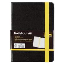 Produktbild Idena Notizbuch FSC-Mix A6, schwarz, kariert, mit gelbem Gummiband + Lesezeichnenband