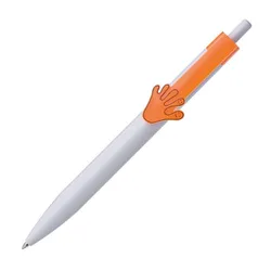 Macma Druckkugelschreiber "Hände" weiß, Clipfarbe: orange, 10 Stück - 0