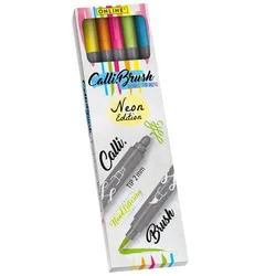 Produktbild ONLINE Set Calli.Brush, 5 Double-Tip Pens, Pinselspitze und Kalligrafie-Spitze, Neon