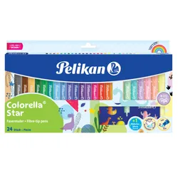 Produktbild Pelikan Fasermaler Colorella Star C302, 24 Farben: 18 kräftige + 6 zarte Pastell-Töne. Incl. Ausmalschablone. 