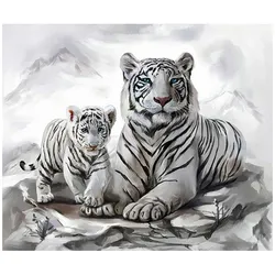 Produktbild Pracht Diamond Painting Weiße Tigermama mit Jungtier