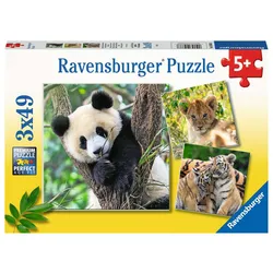 Ravensburger Puzzle - Panda, Tiger und Löwe, 3 x 49 Teile - 0
