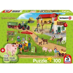 Schmidt Spiele KinderPuzzle - Schleich® Farm World, Bauernhof und Hofladen, 100 Teile, + 1 Original Figur - 0