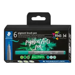 Produktbild STAEDTLER® pigment brush pen 371 - Greens & Turquoises, 6-teilig