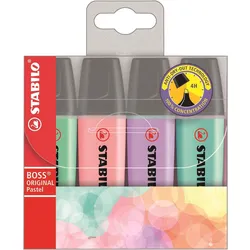 Textmarker - STABILO BOSS ORIGINAL Pastel - 4er Pack - Hauch von Minzgrün, rosiges Rouge, Schimmer von Lila, zartes Türkis - 0
