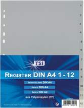 Produktbild TSI Ordner Register von 1-12, DIN A4, aus PP