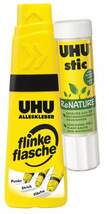 Produktbild UHU Flinke Flasche, 35g + Klebestift Renature ohne Lösungsmittel, 8,2 g